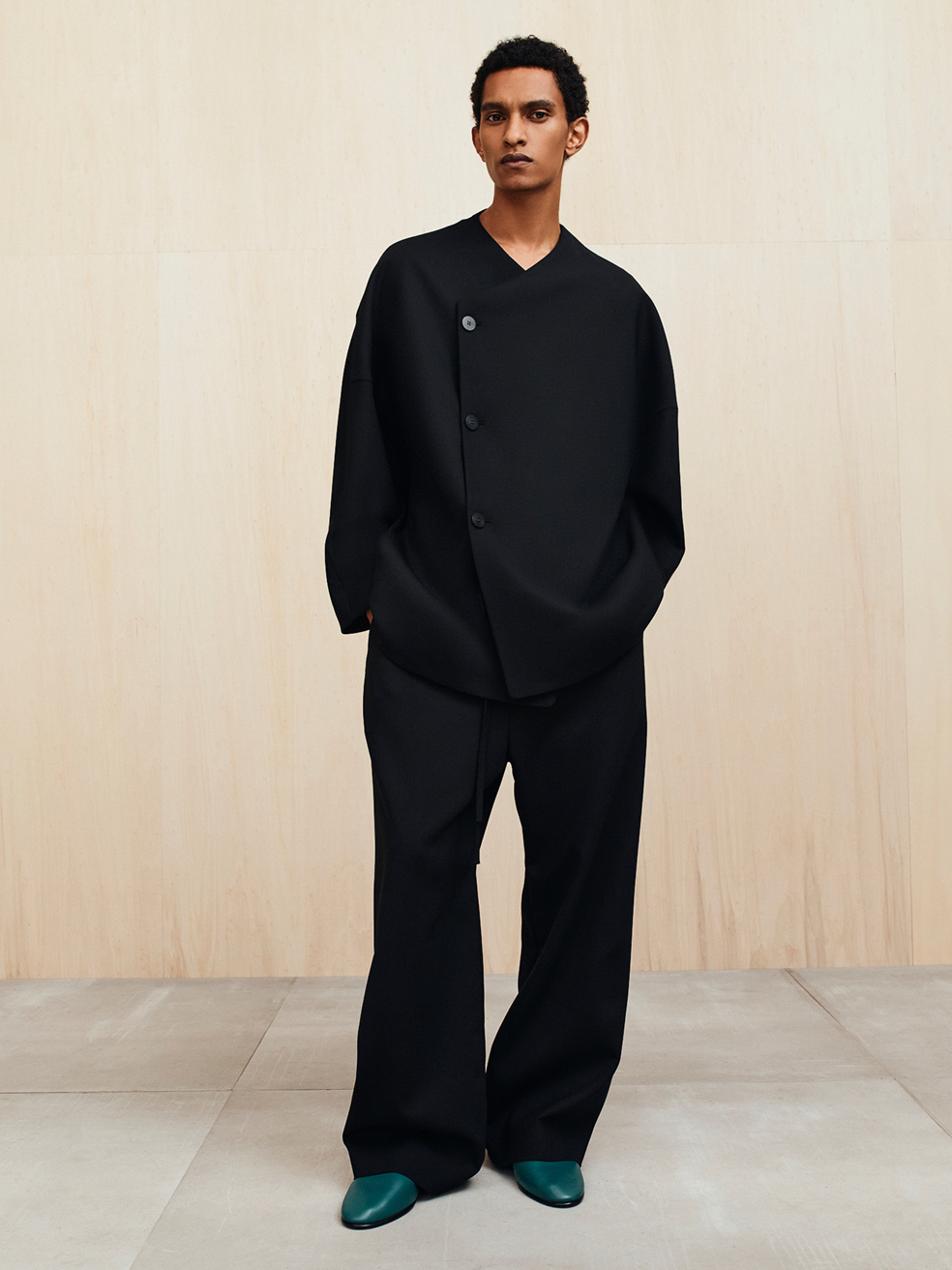 Double Weave Wool Wide Leg Drawstring Pants