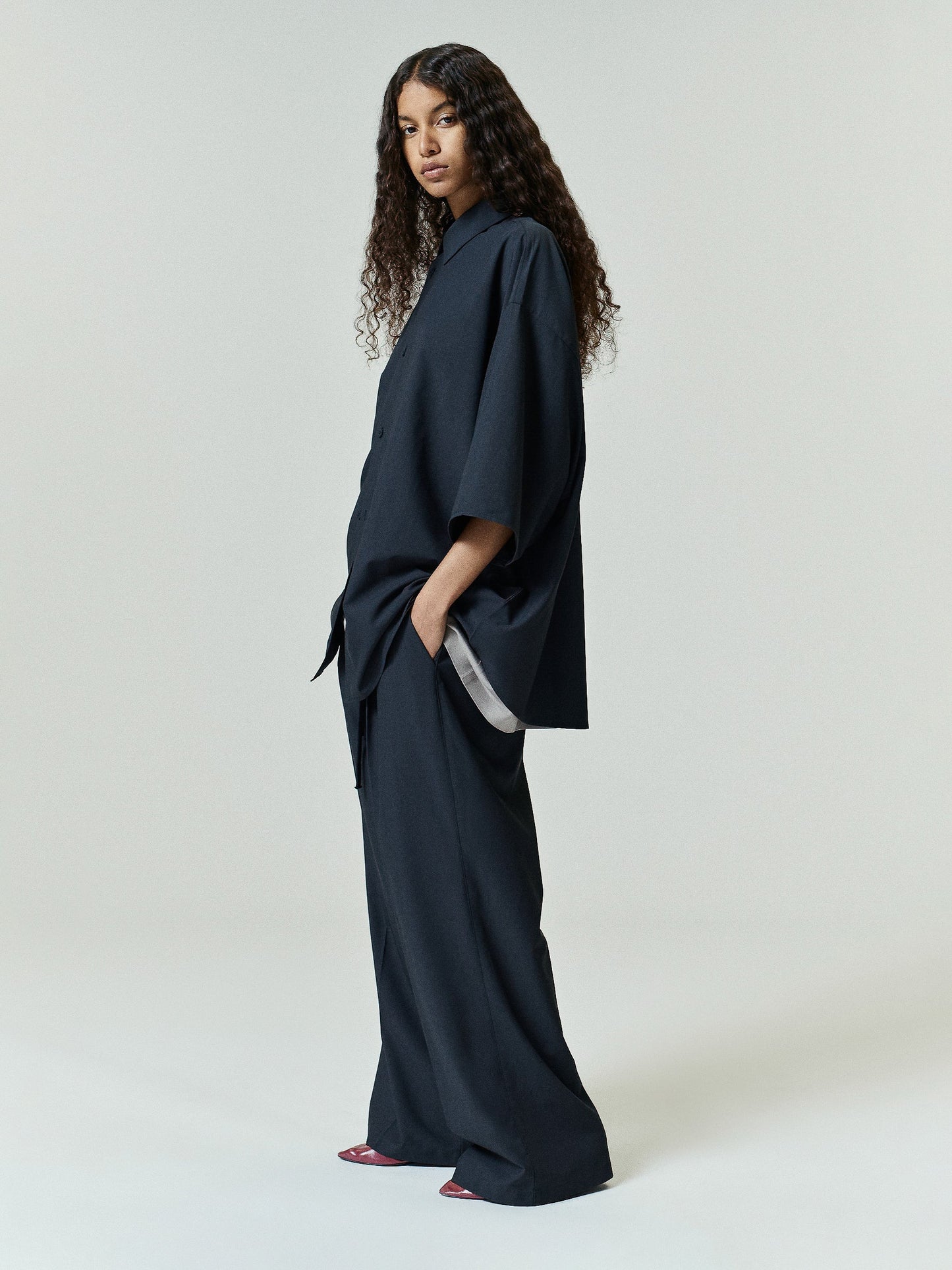 Silk Blend Pleat Front Drawstring Pant